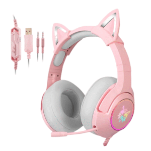 ONIKUMA K9 RGB Gaming Headset Pink with Cat Ears - Wired for PC & Console